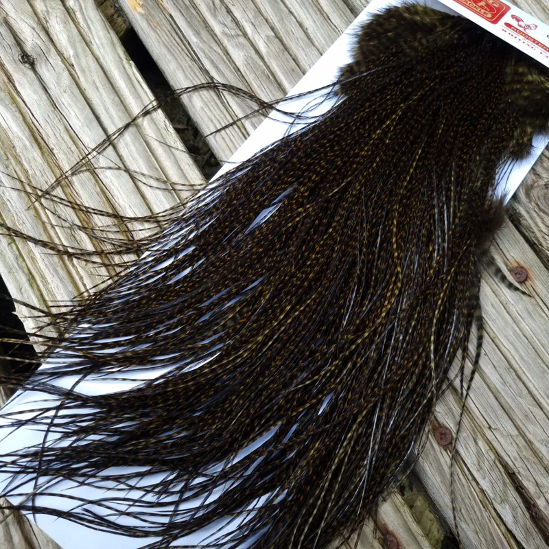 Whiting Pro-Grade Midge Rooster Saddle in Grizzly Dyed Dark Olive/ VERY DARK OLIVE GRIZZLY A Approx Tying Sizes Stuffed with 16/18/20/22/24/26 and out of sight-7