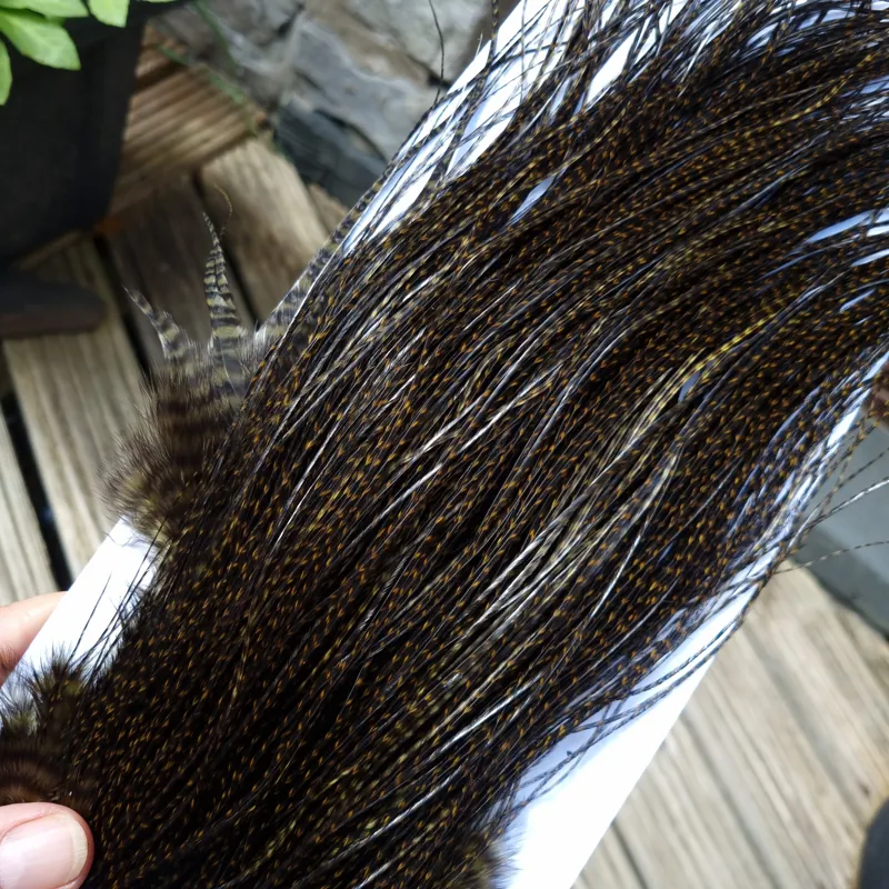 Whiting Pro-Grade Midge Rooster Saddle in Grizzly Dyed Dark Olive/ VERY DARK OLIVE GRIZZLY A Approx Tying Sizes Stuffed with 16/18/20/22/24/26 and out of sight-4