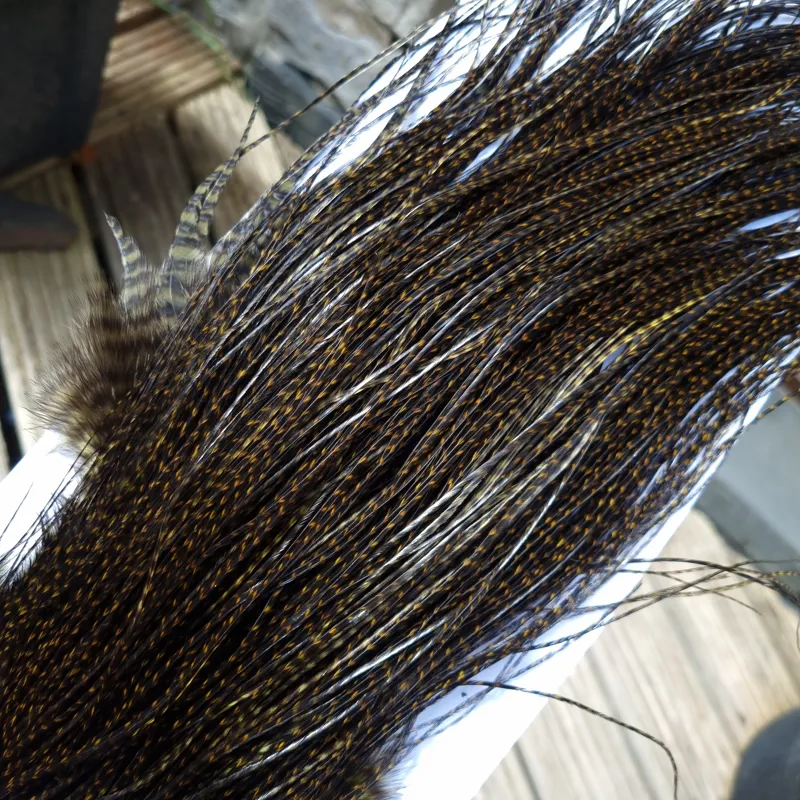 Whiting Pro-Grade Midge Rooster Saddle in Grizzly Dyed Dark Olive/ VERY DARK OLIVE GRIZZLY A Approx Tying Sizes Stuffed with 16/18/20/22/24/26 and out of sight-1