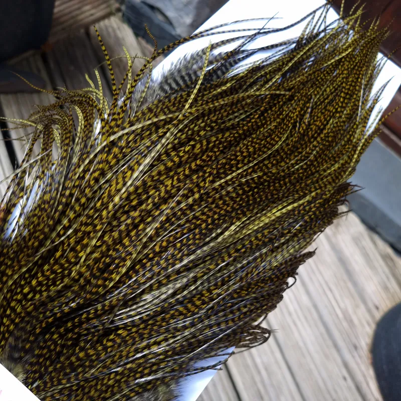 Whiting Pro-Grade Midge Rooster Saddle in Grizzly Dyed Dark Olive B Approx Tying Sizes 14 16 18 with a few going smaller-5