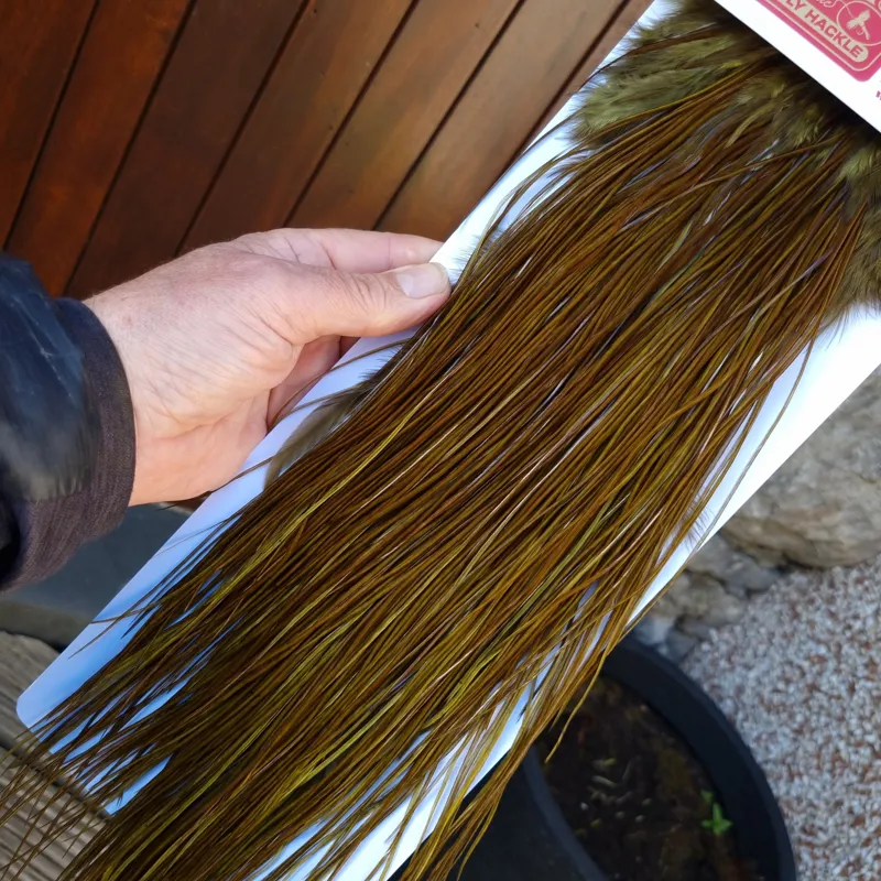 Whiting Pro-Grade Midge Rooster Saddle in White Dyed Dark Olive B Approx Tying Size 14 and stuffed with 16 18 20  and a few going smaller-8