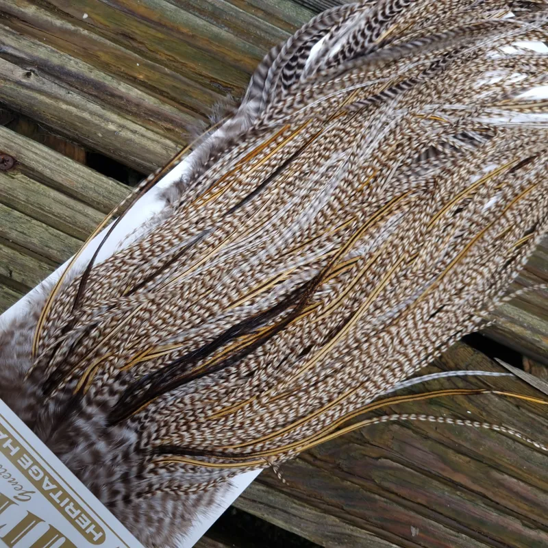 Whiting Heritage Hackles Rooster Saddle in Mixed Colours G STUNNING Dun Grizzly Splashed with Golden Badger Tying Approx 10/12/14/16   -6