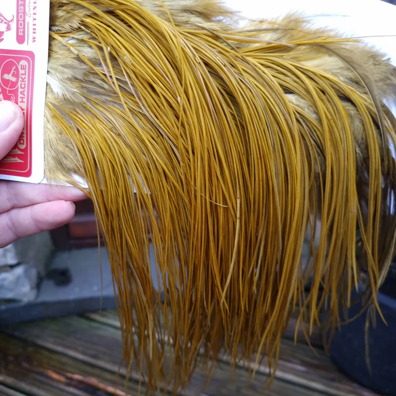 Whiting PRO-GRADE Dry Fly Rooster Saddle in White Dyed Golden Olive A Tying Approx 14/16/18/20 some going smaller-10