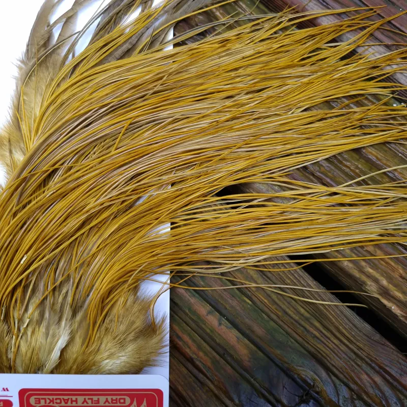Whiting PRO-GRADE Dry Fly Rooster Saddle in White Dyed Golden Olive A Tying Approx 14/16/18/20 some going smaller-4