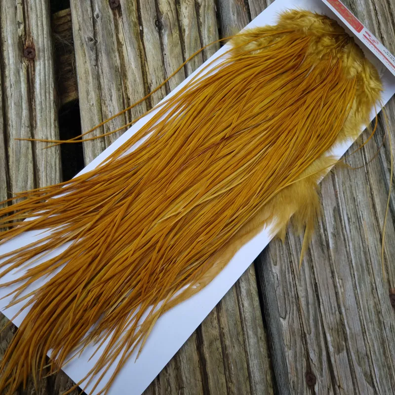 Whiting Pro-Grade Midge Rooster Saddle in White dyed Golden Olive A Approx Tying Size  Few 14 Stuffed with  16 18 20-1