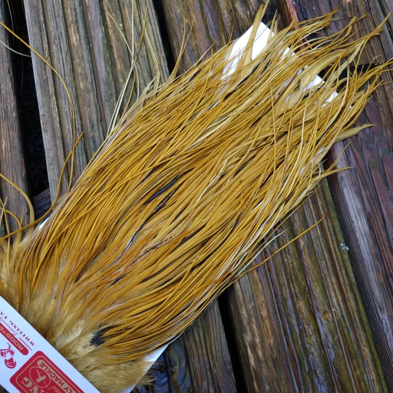 Whiting PRO-GRADE Dry Fly Rooster Saddle in White Dyed Golden Olive B Tying Approx 14/16/18-2