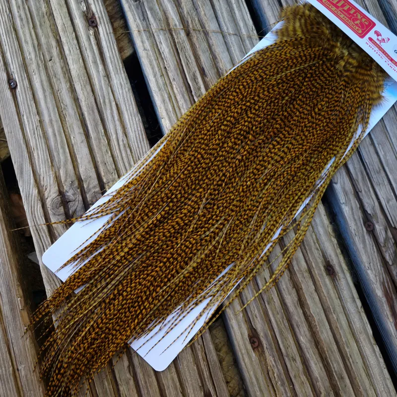 Whiting Pro-Grade Midge Rooster Saddle in Grizzly Golden Olive C Approx Tying Size 14 16 18 AND A FEW SMALLER-3