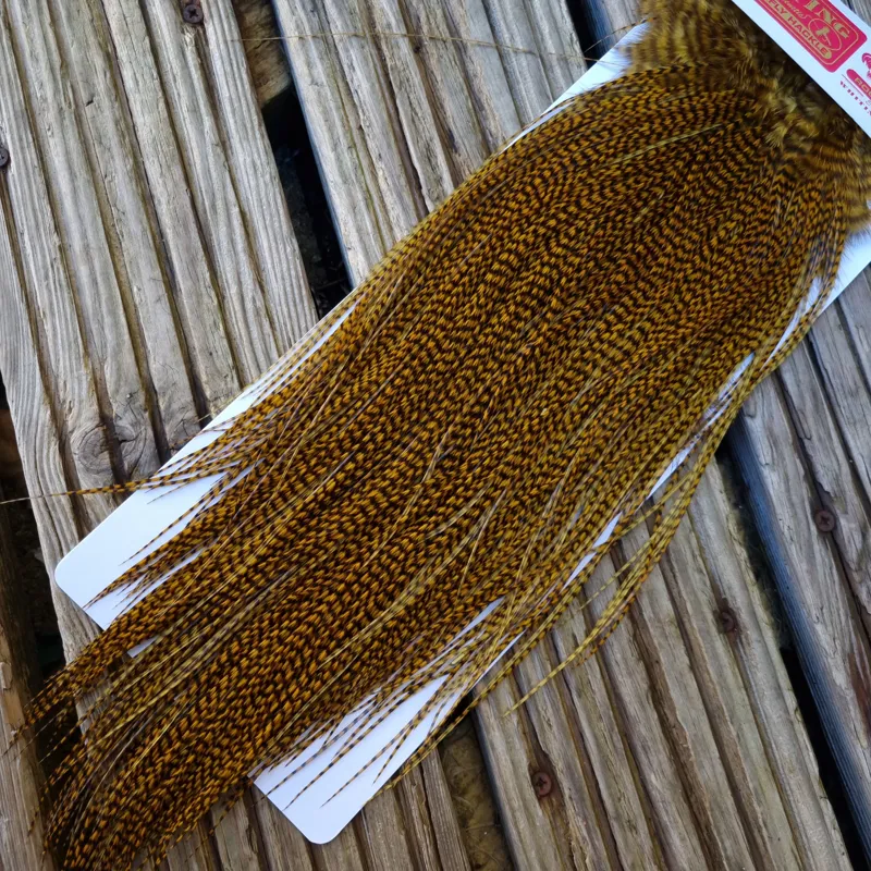 Whiting Pro-Grade Midge Rooster Saddle in Grizzly Golden Olive C Approx Tying Size 14 16 18 AND A FEW SMALLER-5