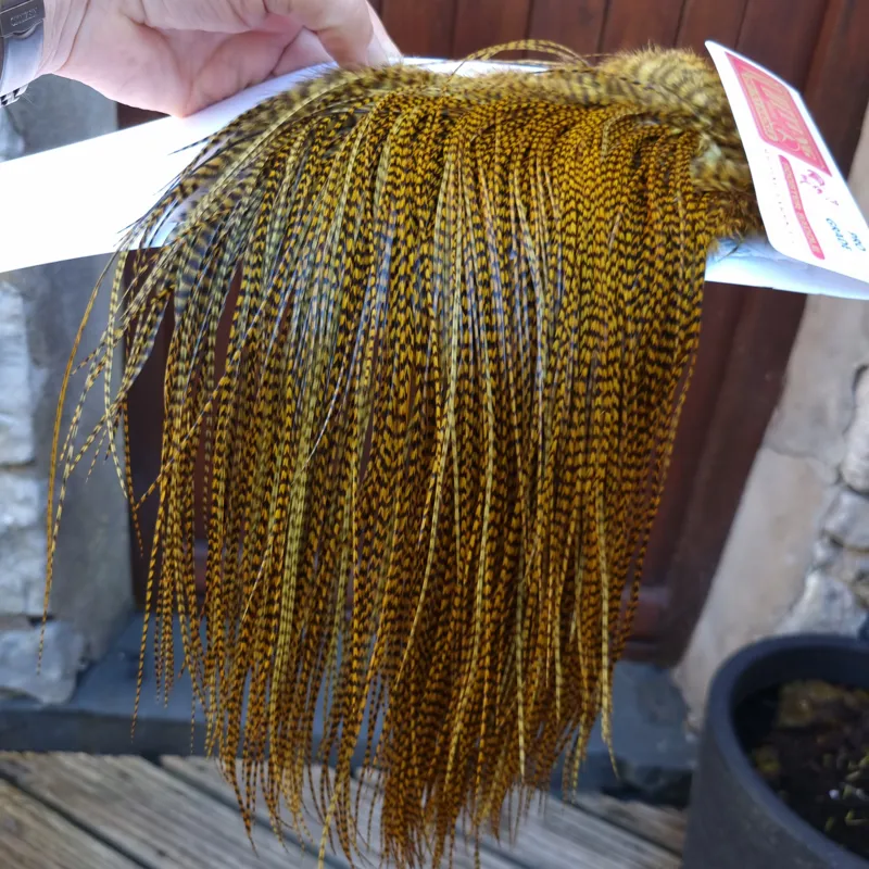 Whiting Pro-Grade Midge Rooster Saddle in Grizzly Golden Olive C Approx Tying Size 14 16 18 AND A FEW SMALLER