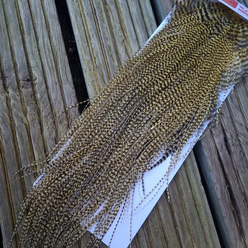 Whiting Pro-Grade Midge Rooster Saddle in Grizzly Dyed Pale Yellow A Approx Tying Size 14 16 18 with a few going smaller-3