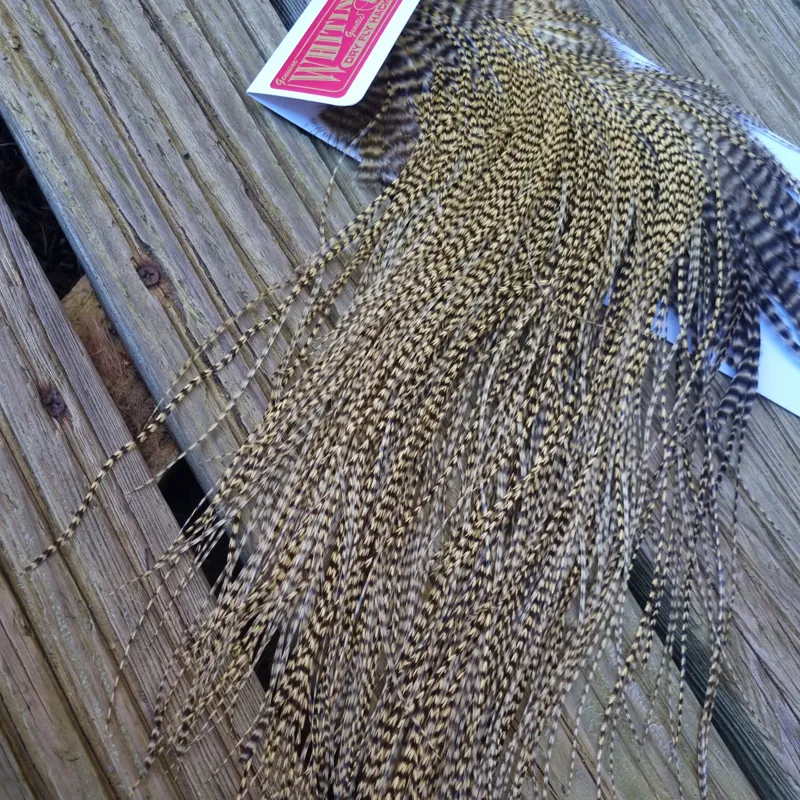 Whiting Pro-Grade Midge Rooster Saddle in Grizzly Dyed Pale Yellow A Approx Tying Size 14 16 18 with a few going smaller-9