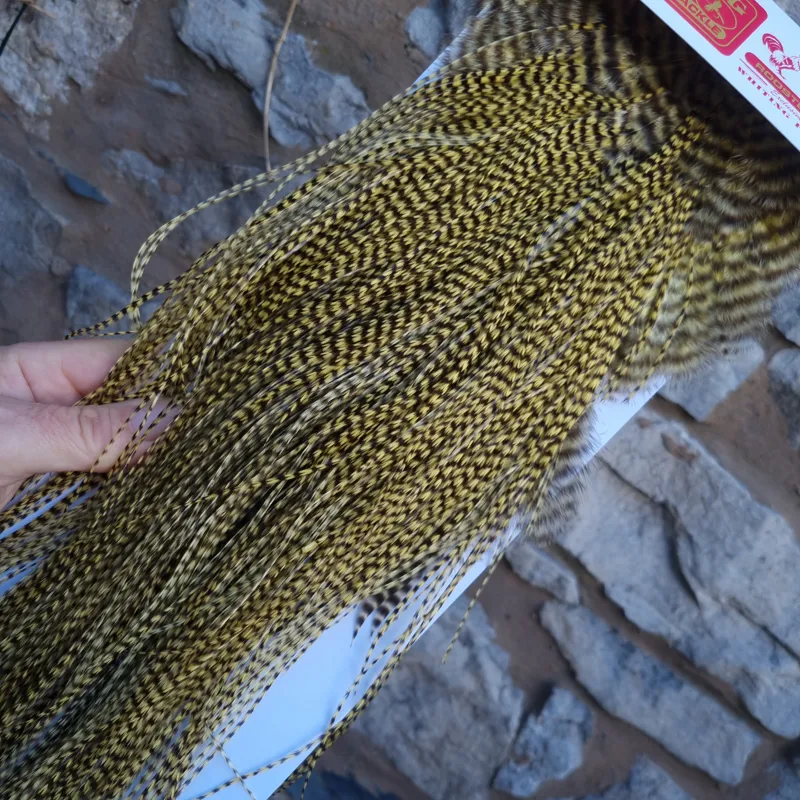 Whiting Pro-Grade Midge Rooster Saddle in Grizzly Dyed Pale Yellow A Approx Tying Size 14 16 18 with a few going smaller-4