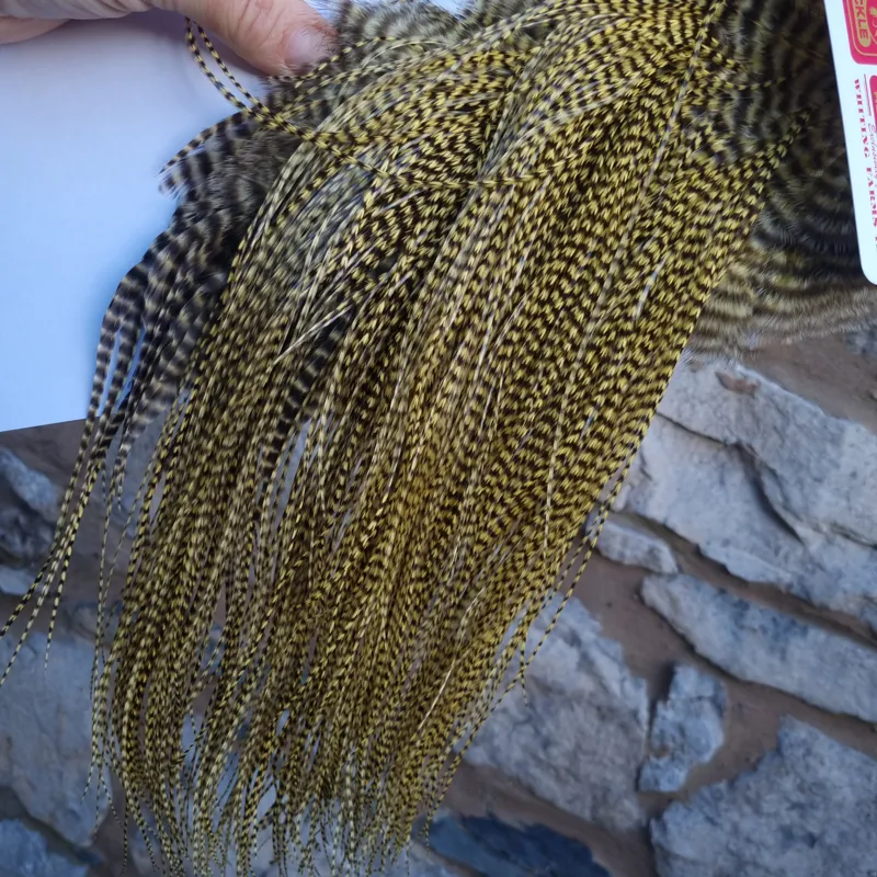 Whiting Pro-Grade Midge Rooster Saddle in Grizzly Dyed Pale Yellow A Approx Tying Size 14 16 18 with a few going smaller-6