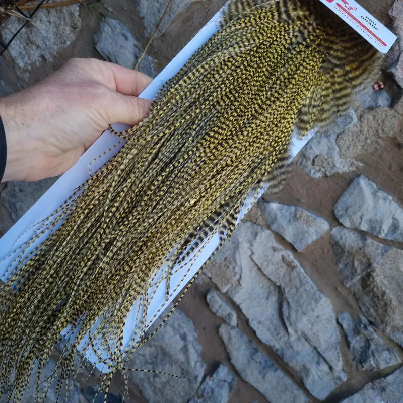 Whiting Pro-Grade Midge Rooster Saddle in Grizzly Dyed Pale Yellow A Approx Tying Size 14 16 18 with a few going smaller-8