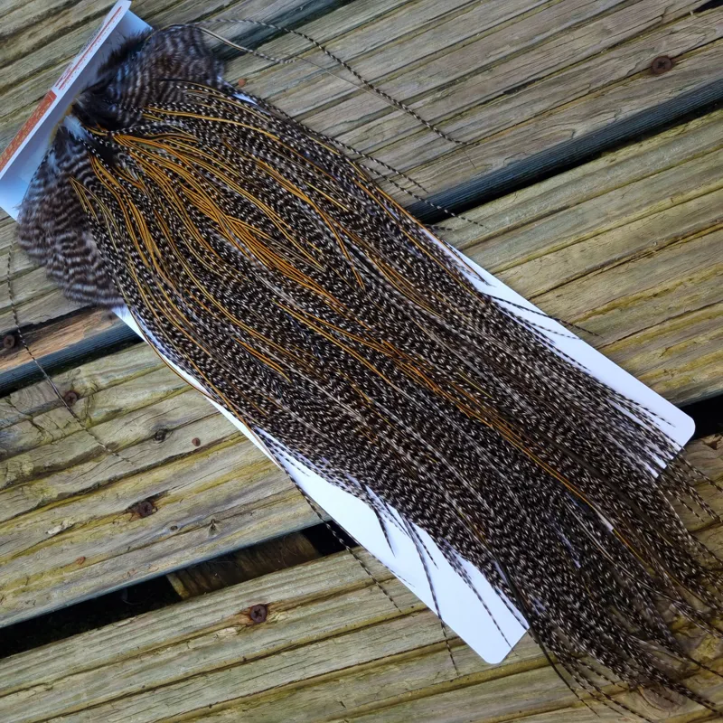 Whiting Pro-Grade Midge Rooster Saddle in Grizzly Variant B Dark Grizzly/ Deep Rich Golden Badger Approx Tying Sizes 16/18/20/22 -6