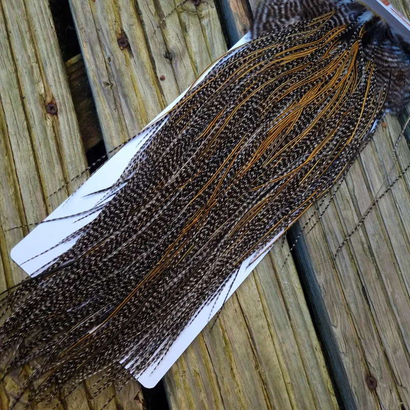 Whiting Pro-Grade Midge Rooster Saddle in Grizzly Variant B Dark Grizzly/ Deep Rich Golden Badger Approx Tying Sizes 16/18/20/22 -8