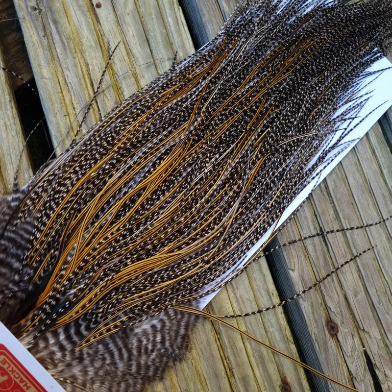 Whiting Pro-Grade Midge Rooster Saddle in Grizzly Variant B Dark Grizzly/ Deep Rich Golden Badger Approx Tying Sizes 16/18/20/22 -10