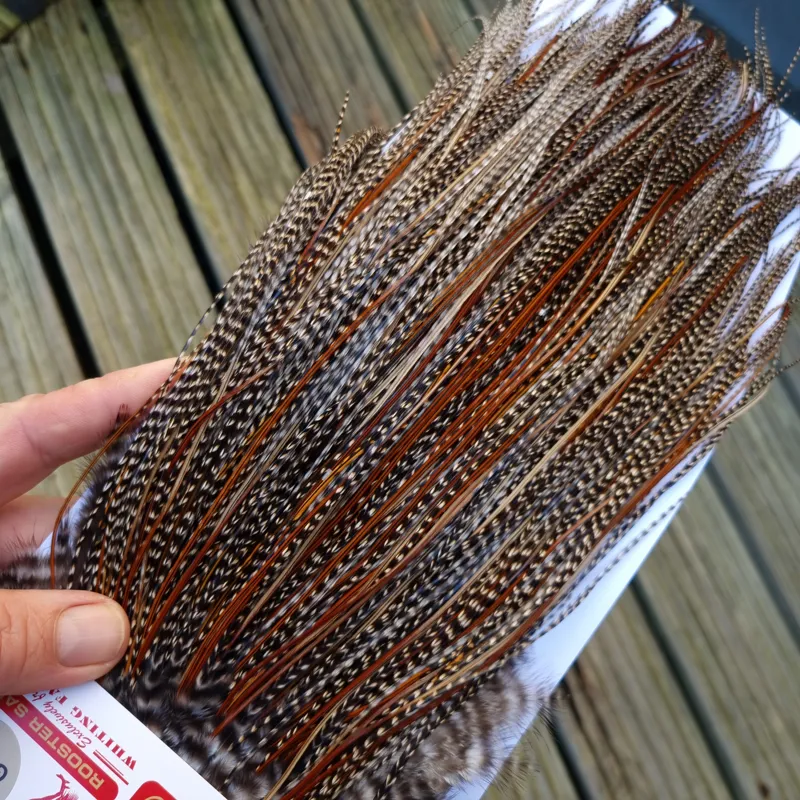 Whiting Pro-Grade Midge Rooster Saddle in Grizzly Variant C Dark Grizzly Lightly Splashed with Furnace Hackles Approx Tying Sizes  Few 14 and stuffed with16/18/20 and a few going smaller-1