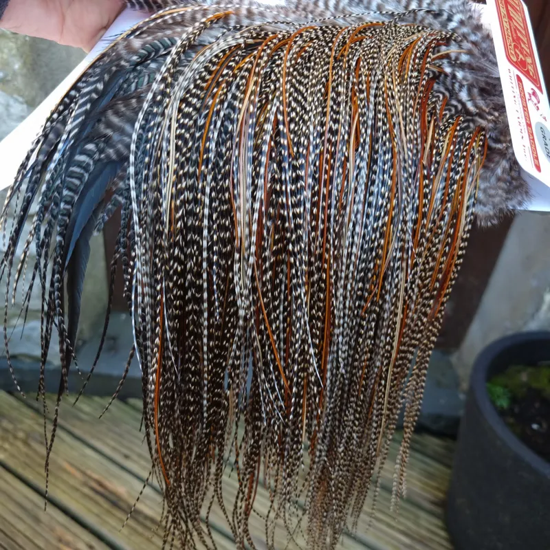 Whiting Pro-Grade Midge Rooster Saddle in Grizzly Variant C Dark Grizzly Lightly Splashed with Furnace Hackles Approx Tying Sizes  Few 14 and stuffed with16/18/20 and a few going smaller-2