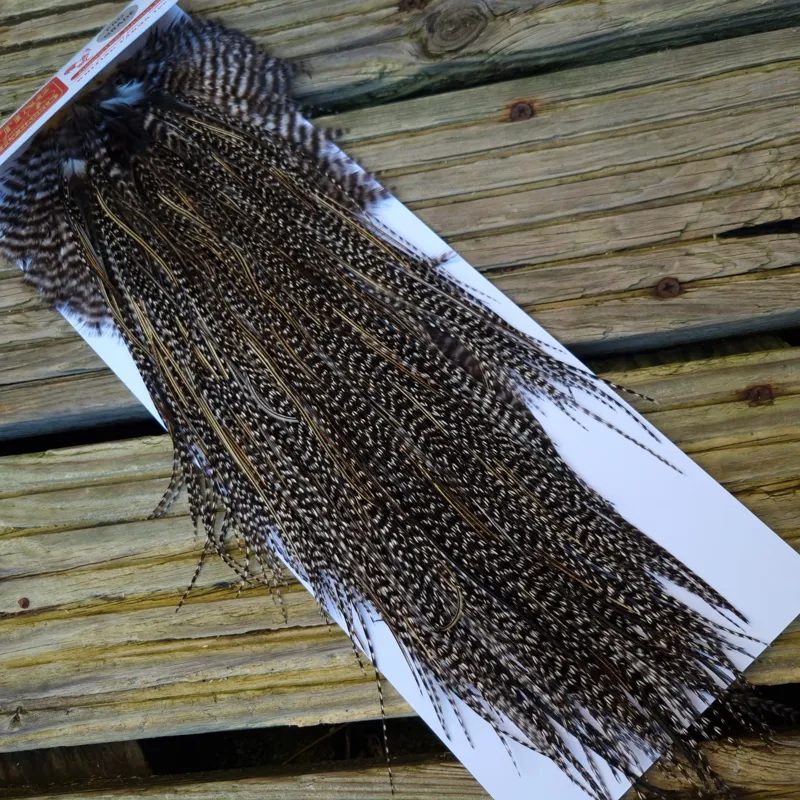 Whiting Pro-Grade Midge Rooster Saddle in Grizzly Variant D Dark Grizzly Splashed with Silver Badger/Speckled Silver Badger Approx Tying size 14 16 18-3