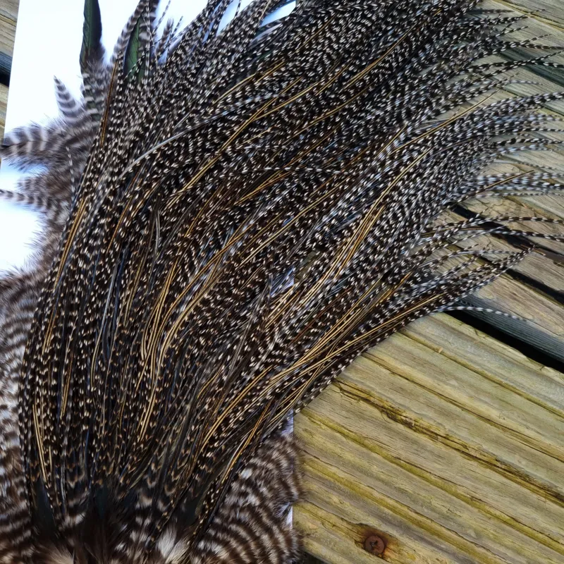 Whiting Pro-Grade Midge Rooster Saddle in Grizzly Variant D Dark Grizzly Splashed with Silver Badger/Speckled Silver Badger Approx Tying size 14 16 18-6