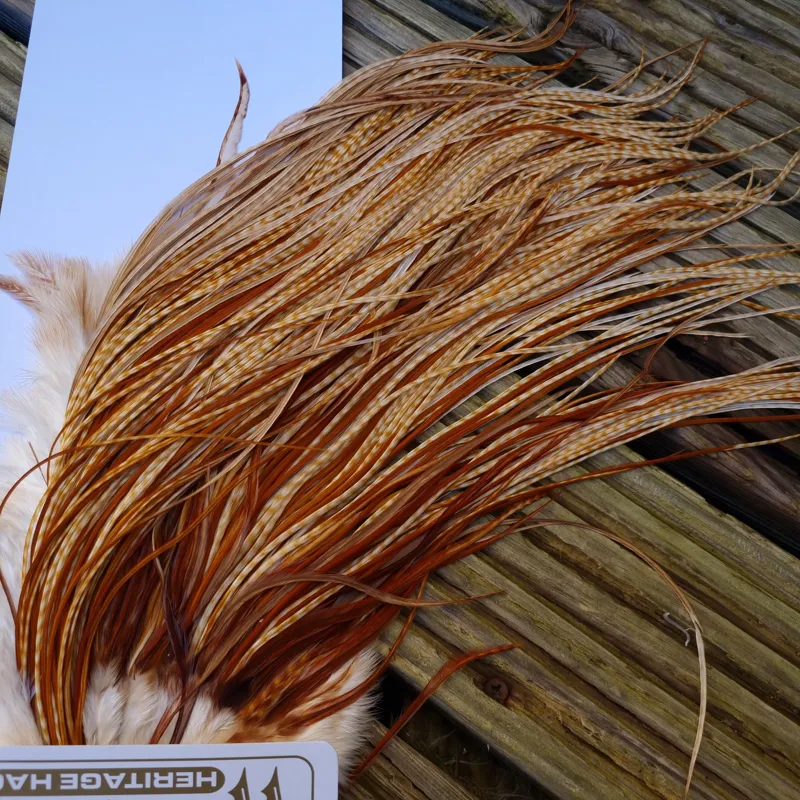 Whiting Heritage Hackles Rooster Saddle in Mixed Colours C Barred Medium Ginger/Medium Ginger/Dark Ginger Tying Approx 12/14/16/18-5