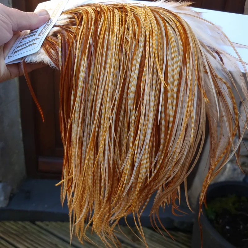 Whiting Heritage Hackles Rooster Saddle in Mixed Colours C Barred Medium Ginger/Medium Ginger/Dark Ginger Tying Approx 12/14/16/18-2