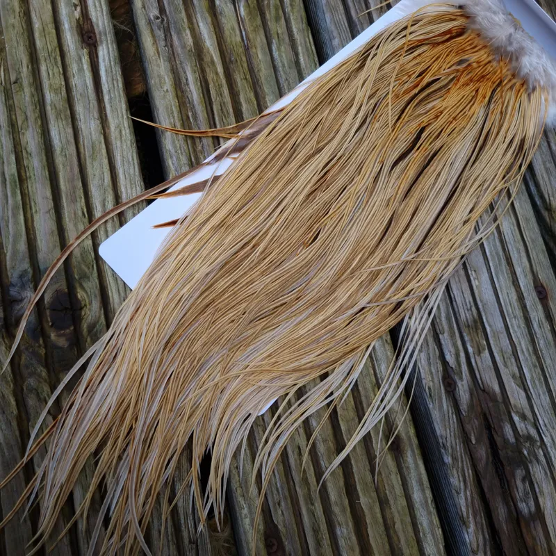 Whiting Heritage Hackles Rooster Saddle in Mixed Colours I Light/Medium and Dark Champagne Badger and  a few Speckled Champagne Badger  Tying Approx. 12/14/16.-5