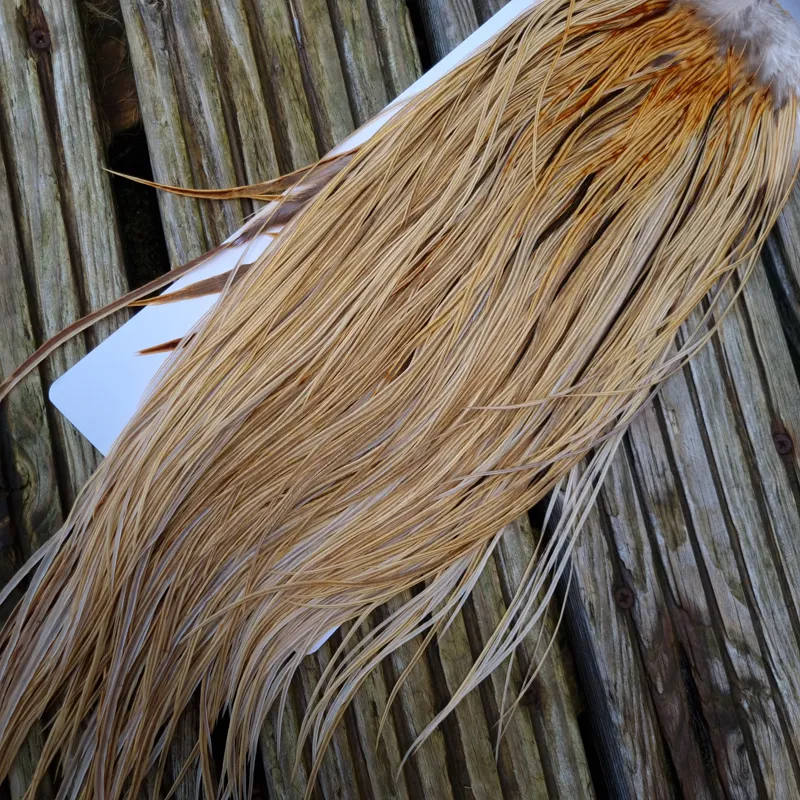 Whiting Heritage Hackles Rooster Saddle in Mixed Colours I Light/Medium and Dark Champagne Badger and  a few Speckled Champagne Badger  Tying Approx. 12/14/16.-7