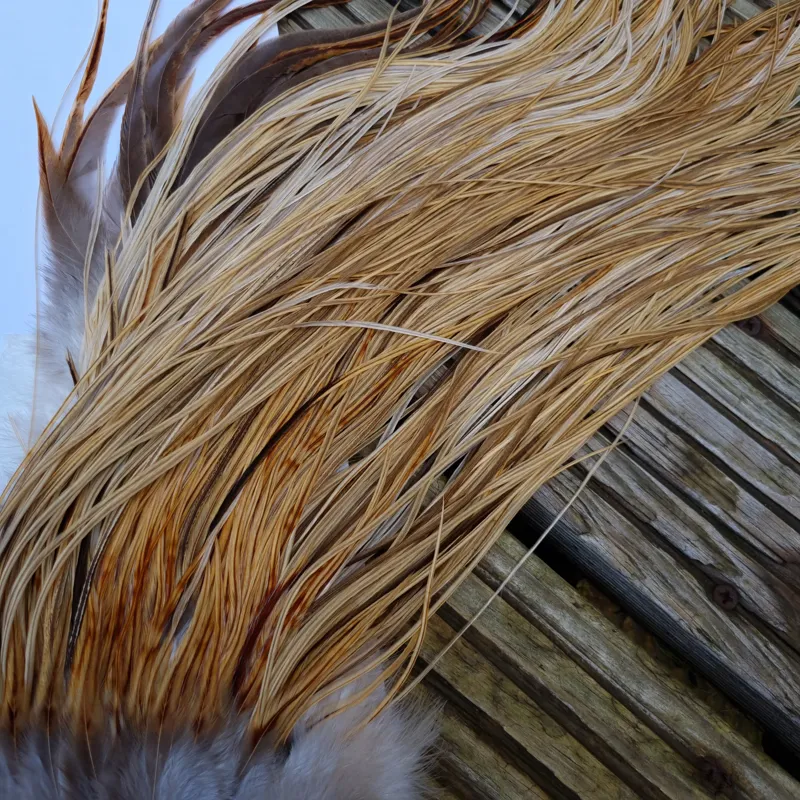 Whiting Heritage Hackles Rooster Saddle in Mixed Colours I Light/Medium and Dark Champagne Badger and  a few Speckled Champagne Badger  Tying Approx. 12/14/16.-8