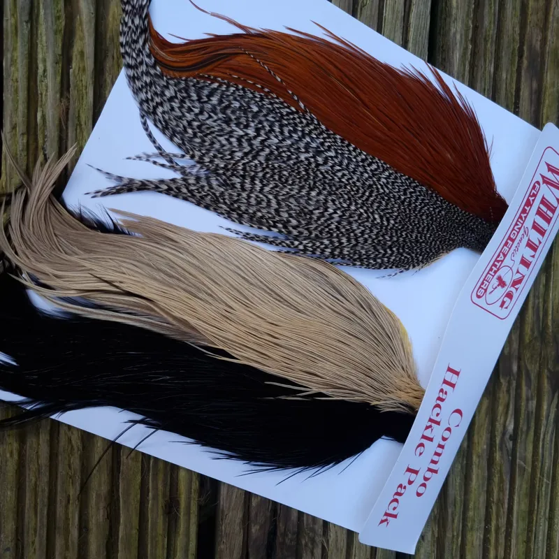 Whiting Introductory Dry Fly Hackle Pack 2 Grizzly/Brown/Sandy Dun Badger/Black-2