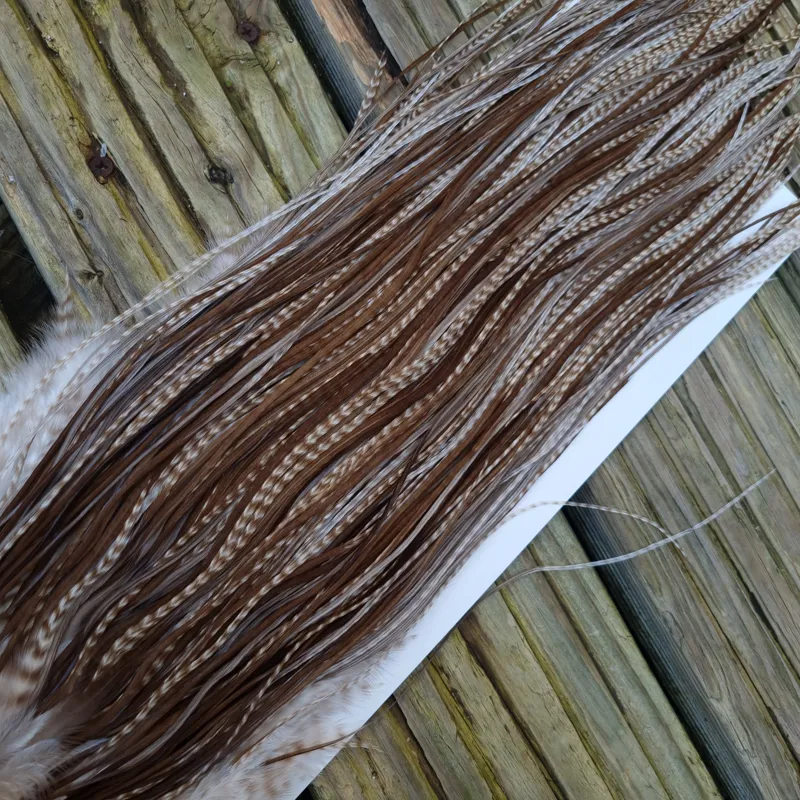 Whiting Heritage Hackles Rooster Saddle in Mixed Colours J Dun Grizzly/Light/Medium/Dark Brown Dun Tying approx 12/14/16 and YOU will find a few 18/20 -4