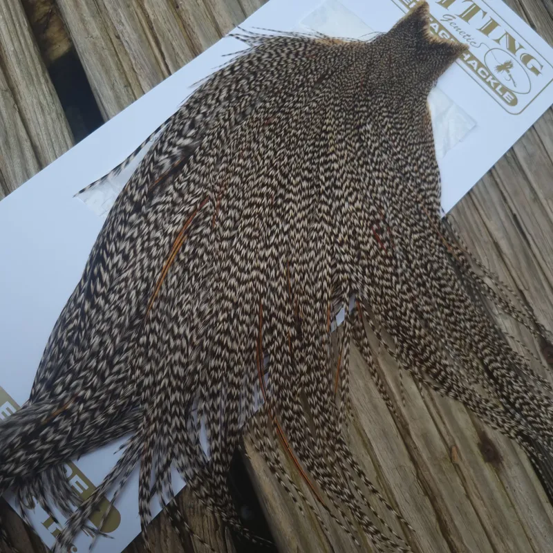 Whiting Heritage Hackles Rooster Cape in Mixed Colours J Classic GRIZZLY with a VERY LIGHT Splashing of Furnace Hackles-3