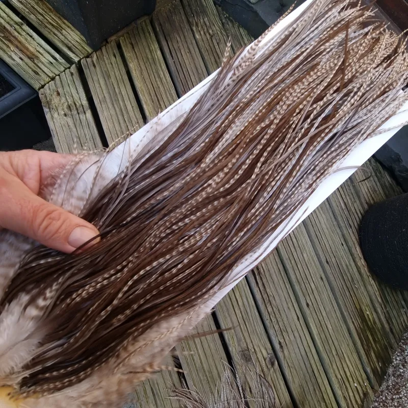 Whiting Heritage Hackles Rooster Saddle in Mixed Colours J Dun Grizzly/Light/Medium/Dark Brown Dun Tying approx 12/14/16 and YOU will find a few 18/20 -7