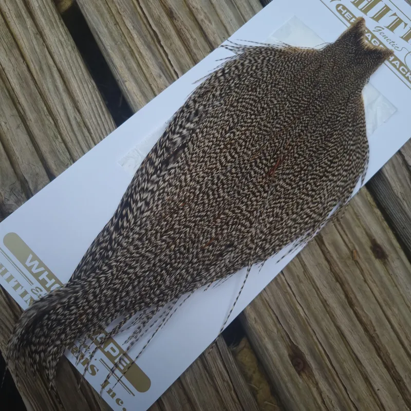 Whiting Heritage Hackles Rooster Cape in Mixed Colours J Classic GRIZZLY with a VERY LIGHT Splashing of Furnace Hackles-4