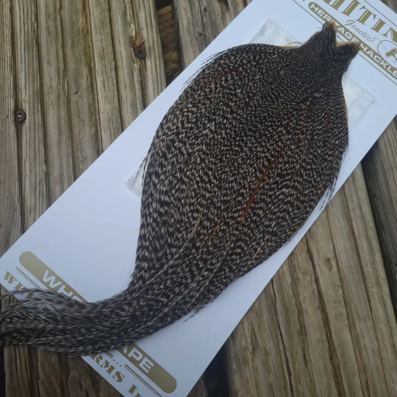 Whiting Heritage Hackles Rooster Cape in Mixed Colours K DARK GRIZZLY with a Very Light Splashing of Furnace Hackles-5