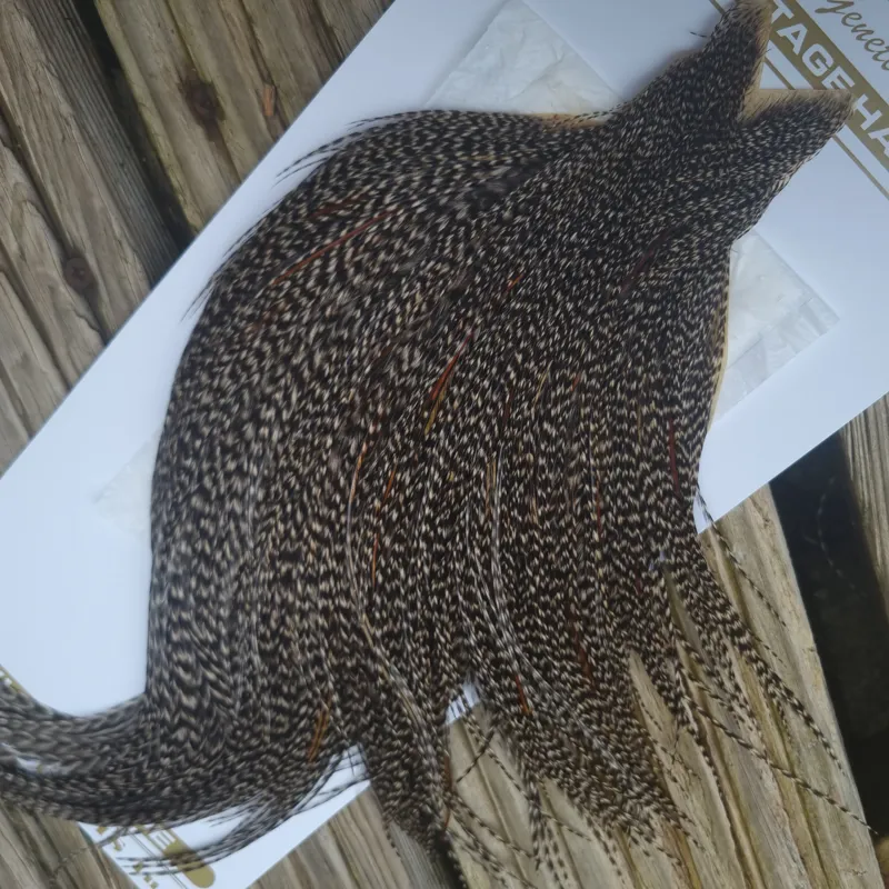 Whiting Heritage Hackles Rooster Cape in Mixed Colours K DARK GRIZZLY with a Very Light Splashing of Furnace Hackles-3