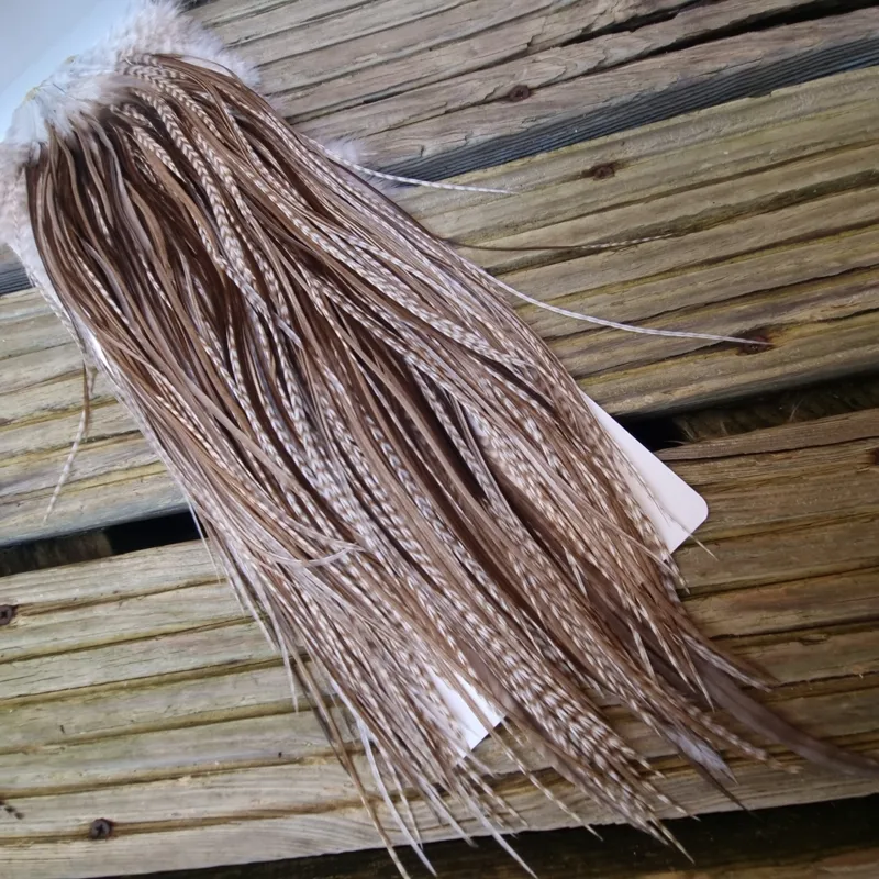 Whiting Heritage Hackles Rooster Saddle in Mixed Colours K Dun Grizzly/Light/Medium/Dark Brown Dun Tying Approx 12 /14/16-1