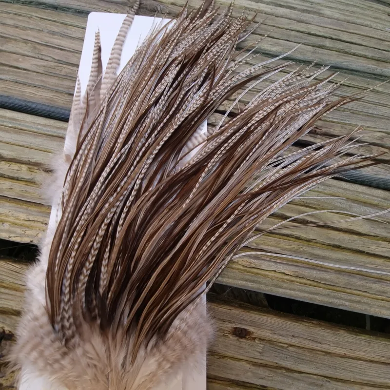 Whiting Heritage Hackles Rooster Saddle in Mixed Colours K Dun Grizzly/Light/Medium/Dark Brown Dun Tying Approx 12 /14/16-3