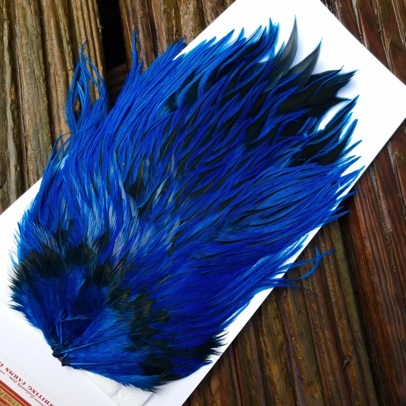 Whiting Brahma Rooster Saddle in Silver Badger Dyed Kingfisher Blue-2