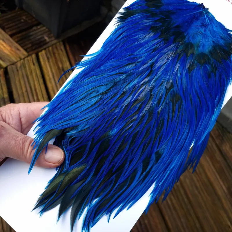 Whiting Brahma Rooster Saddle in Silver Badger Dyed Kingfisher Blue