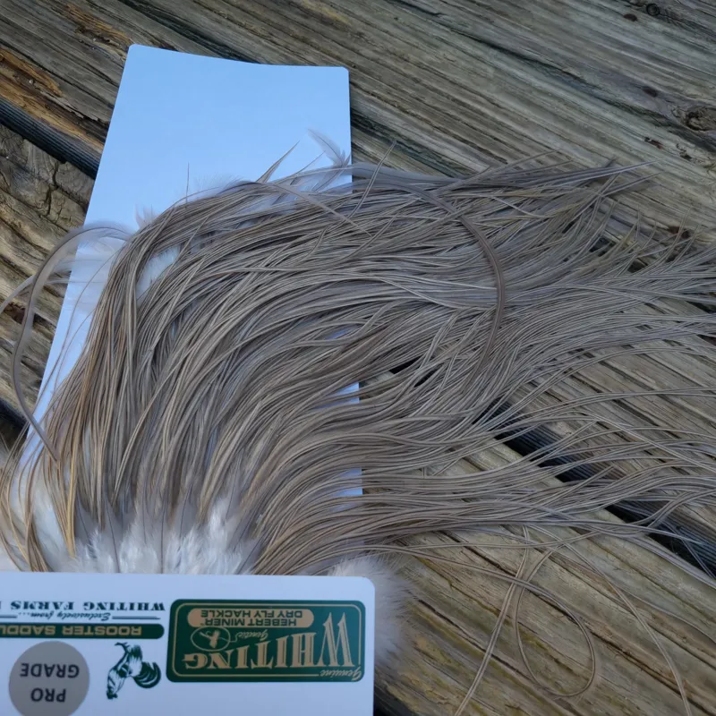 Whiting Hebert Miner Pro-Grade Dry Fly Rooster Saddle in Light Gray Dun A/ Light Blue Dun Tying Approx 10/12/14-2