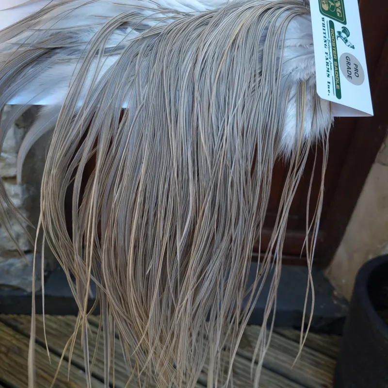 Whiting Hebert Miner Pro-Grade Dry Fly Rooster Saddle in Light Gray Dun A/ Light Blue Dun Tying Approx 10/12/14-6