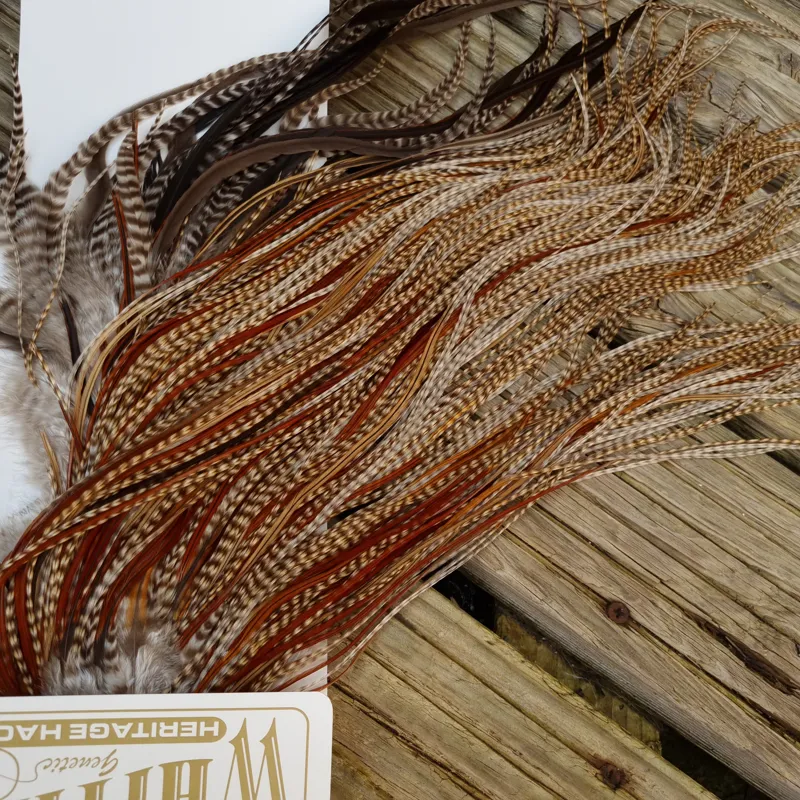 Whiting Heritage Hackles Rooster Saddle in Mixed Colours M Dun Cree/Dun Grizzly/Rusty Dun/Furnace Approx tying sizes 12/14/16-4