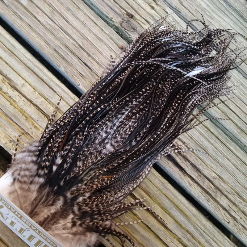 Whiting Heritage Hackles Rooster Saddle in Mixed Colours M Dark Grizzly/Natural Black Approx tying sizes 10/12/14-5