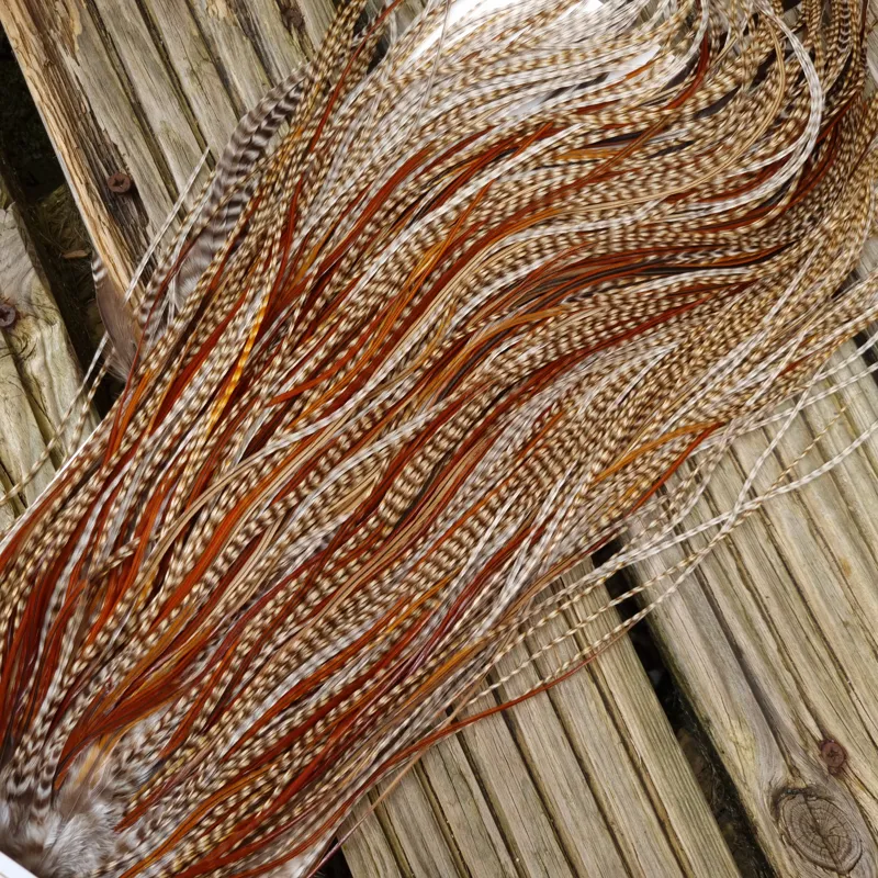 Whiting Heritage Hackles Rooster Saddle in Mixed Colours M Dun Cree/Dun Grizzly/Rusty Dun/Furnace Approx tying sizes 12/14/16-8