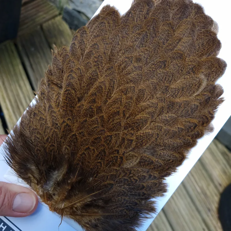 Whiting Brahma Hen Saddle in March Brown-2