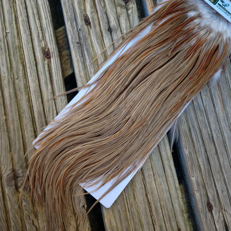 Whiting Hebert Miner Pro-Grade Dry Fly Rooster Saddle in Medium Brown Dun B Splashed with Rusty Dun Approx Tying Size 12/14-3