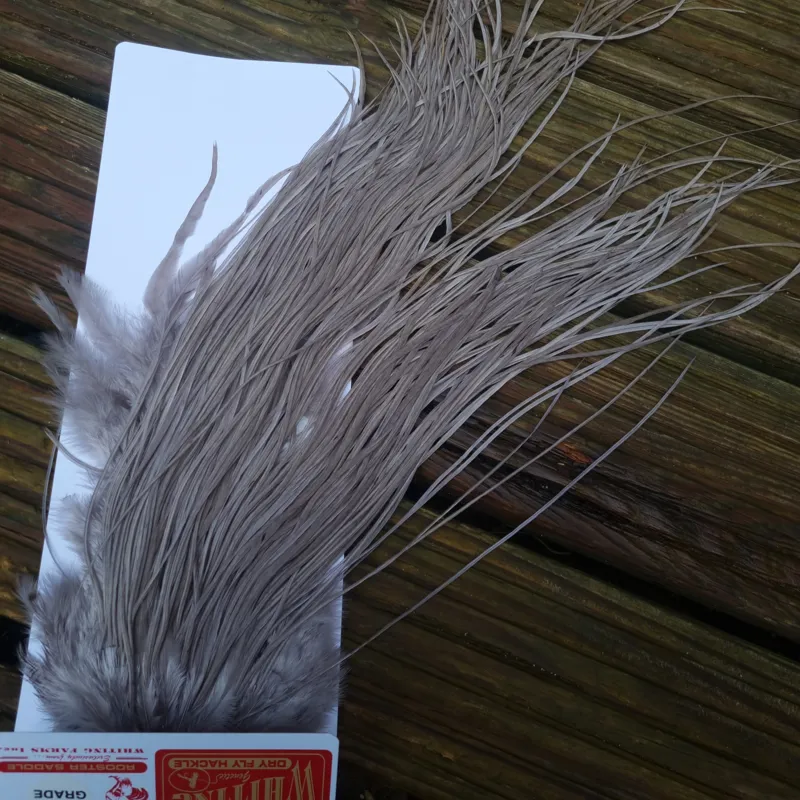 Whiting PRO-GRADE Dry Fly Rooster Saddle in Medium Dun A Approx Tying Sizes 12 14 some 16-4