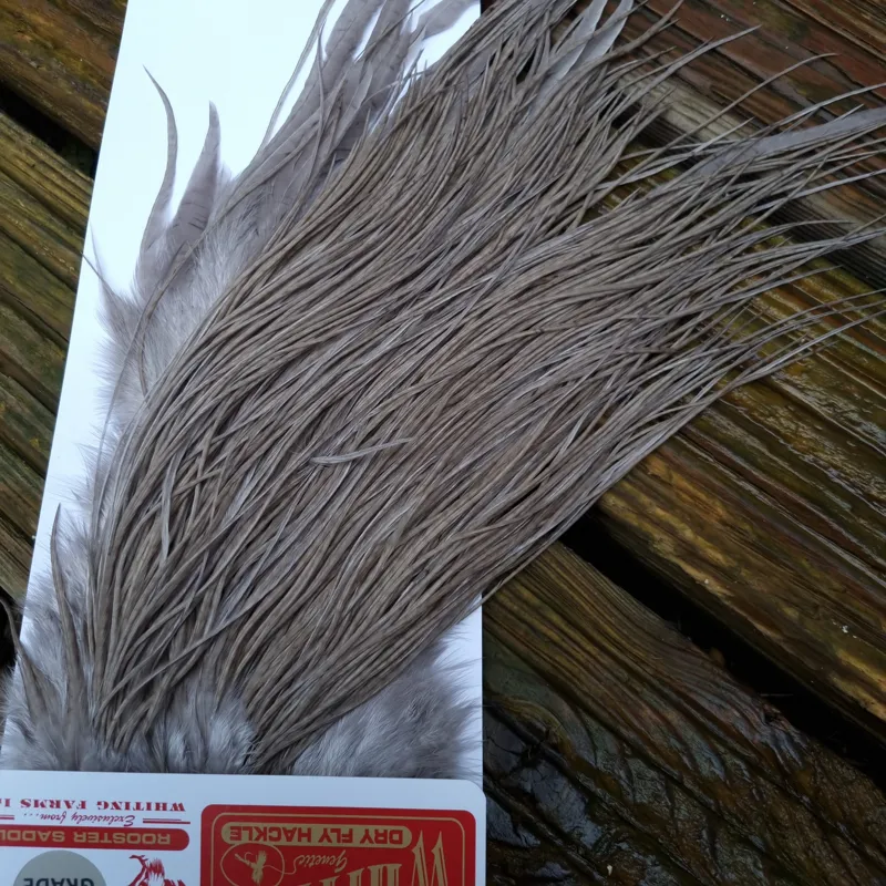 Whiting PRO-GRADE Dry Fly Rooster Saddle in Medium Dun B Approx Tying Sizes 12 14 16-3